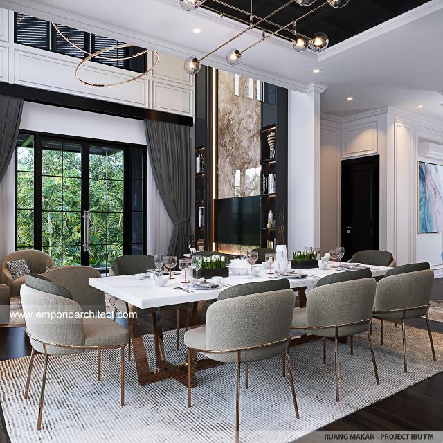 Desain Ruang Makan Rumah American Klasik 2 Lantai Ibu FM di Cibubur, Jawa Barat