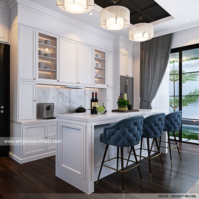 Desain Dapur Rumah American Klasik 2 Lantai Ibu FML di Cibubur, Jawa Barat