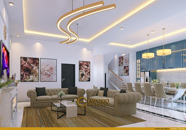 Desain Ruang Keluarga Rumah American Klasik 2 Lantai Ibu M di Jakarta