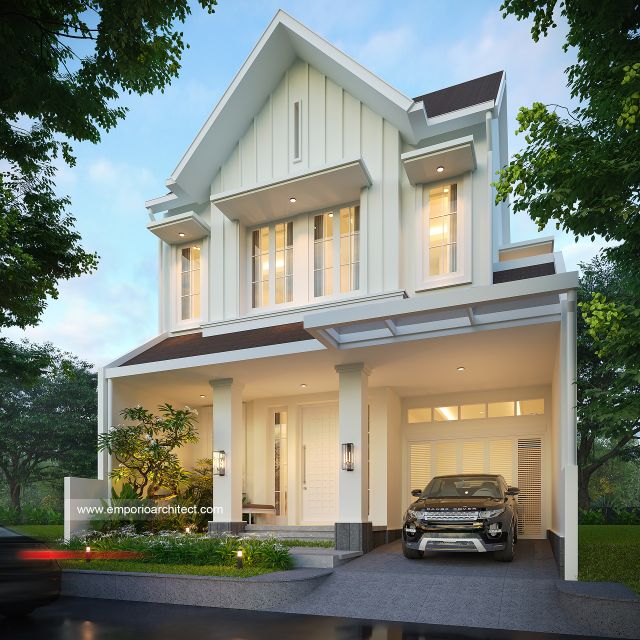 Desain Tampak Depan Rumah American Klasik 2 Lantai Bapak RM di Bintaro, Jakarta Selatan