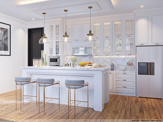 Desain Dapur Rumah American Klasik 2 Lantai Ibu ATR di Pekanbaru, Riau