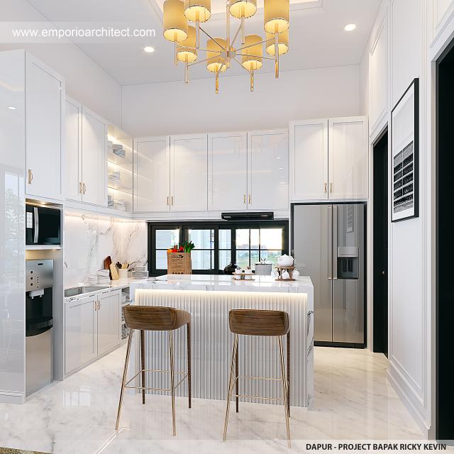 Desain Dapur Rumah Mediteran Klasik 2.5 Lantai Bapak RKV di Tangerang
