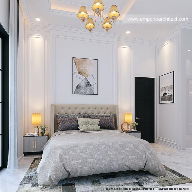 Desain Kamar Tidur Utama Rumah Mediteran Klasik 2.5 Lantai Bapak RKV di Tangerang