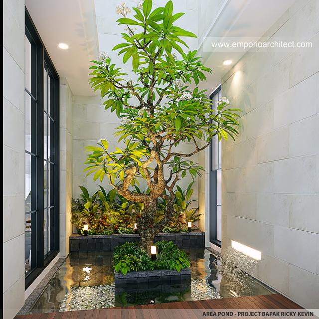 Desain Area Pond Rumah Mediteran Klasik 2.5 Lantai Bapak RKV di Tangerang