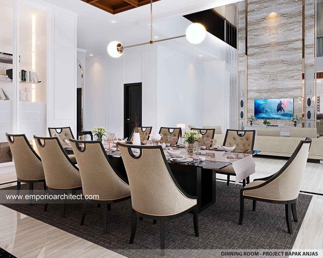 Desain Ruang Makan Rumah Mediteran Klasik 3 Lantai Bapak AJS di Jakarta Selatan
