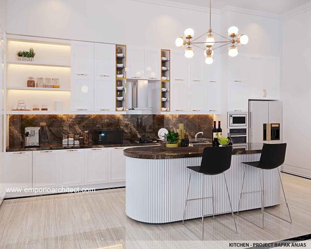 Desain Dapur Rumah Mediteran Klasik 3 Lantai Bapak AJS di Jakarta Selatan