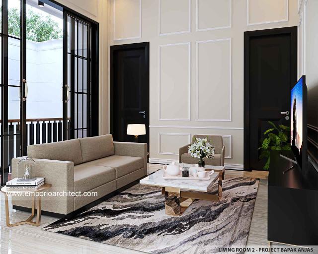 Desain Ruang Keluarga 2 Rumah Mediteran Klasik 3 Lantai Bapak AJS di Jakarta Selatan