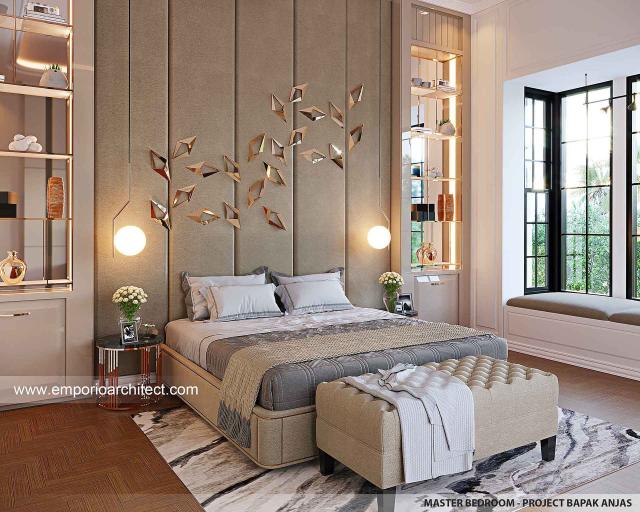 Desain Kamar Tidur Utama Rumah Mediteran Klasik 3 Lantai Bapak AJS di Jakarta Selatan