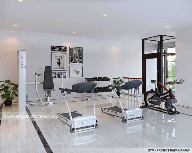 Desain Ruang Gym Rumah Mediteran Klasik 3 Lantai Bapak AJS di Jakarta Selatan