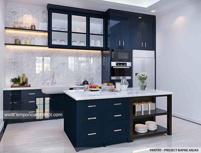 Desain Pantry Rumah Mediteran Klasik 3 Lantai Bapak AJS di Jakarta Selatan