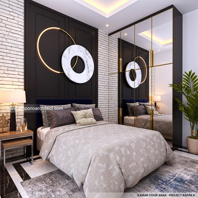 Desain Kamar Tidur Anak Rumah American Klasik 4 Lantai Bapak K di PIK, Jakarta Utara