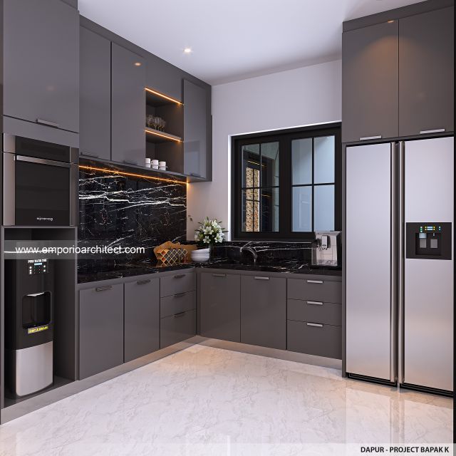Desain Dapur Rumah American Klasik 4 Lantai Bapak K di PIK, Jakarta Utara