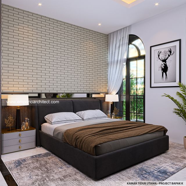 Desain Kamar Tidur Utama Rumah American Klasik 4 Lantai Bapak K di PIK, Jakarta Utara