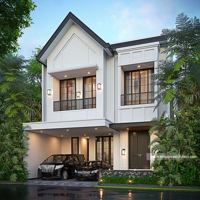 Desain Tampak Depan 3 Rumah American Style 2 Lantai Ibu IDH di Bekasi