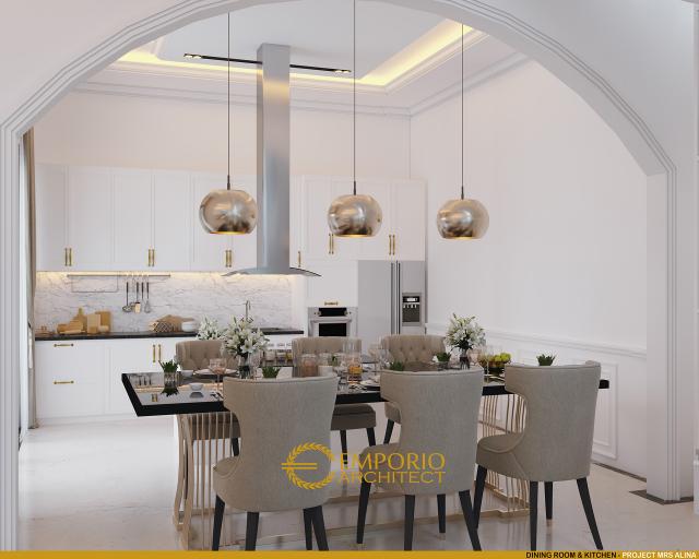Desain Ruang Makan dan Dapur Rumah Classic 2 Lantai Ibu Alina di Badung, Bali