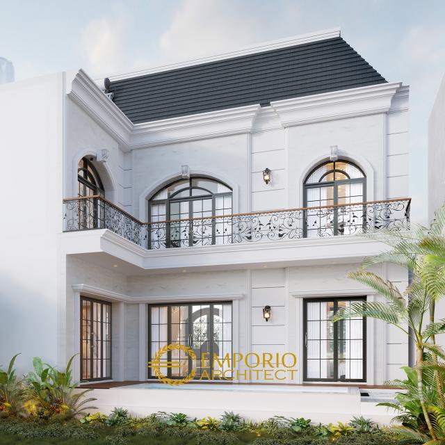 Desain Tampak Belakang Rumah Classic 2 Lantai Ibu Alina di Badung, Bali