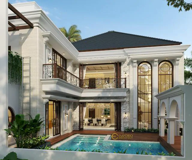 Desain Tampak Belakang Rumah Classic 3 Lantai Bapak YNT di Solo (Surakarta), Jawa Tengah