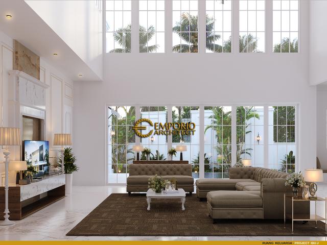 Desain Ruang Keluarga Rumah Classic Modern 2 Lantai Ibu J di Semarang, Jawa Tengah