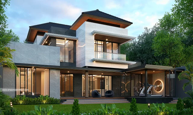 Desain Tampak Belakang Rumah dan Kantor Modern 2 Lantai Bapak DRD di Depok