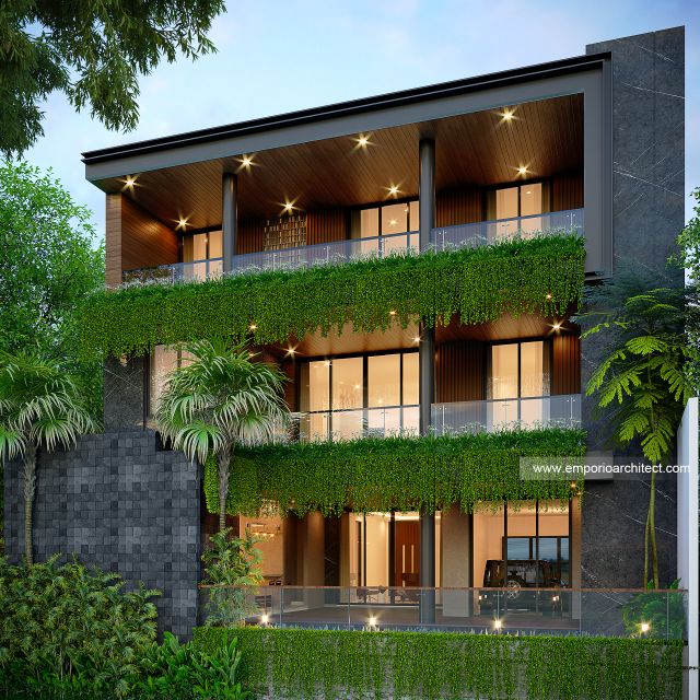 Desain Tampak Belakang Rumah dan Kantor Modern Industrial 3 Lantai Bapak HKM di Bekasi