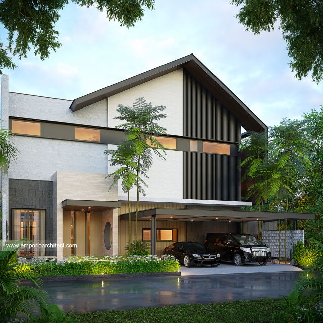 Desain Tampak Depan 2 Rumah dan Kost Modern Kontemporer 2 Lantai Bapak BTJ dan Ibu RN II di Bekasi