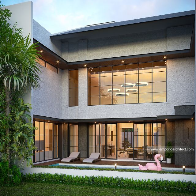 Desain Tampak Samping Kiri Rumah dan Kost Modern Kontemporer 2 Lantai Bapak BTJ dan Ibu RN II di Bekasi