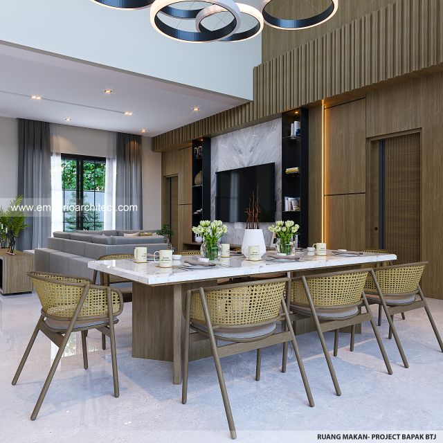 Desain Ruang Makan Rumah dan Kost Modern Kontemporer 2 Lantai Bapak BTJ dan Ibu RN II di Bekasi