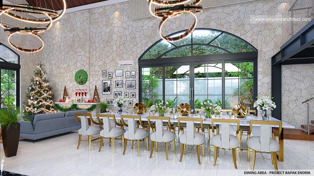 Desain Ruang Makan Rumah Italian Classic 1 Lantai Bapak EDK di Lampung