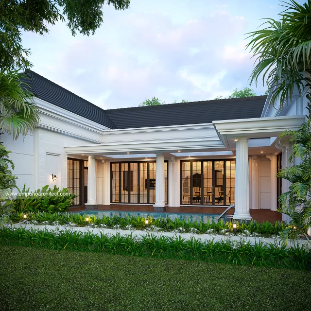 Desain Tampak Samping Rumah Klasik 1 Lantai Bapak HDN di Sidoarjo, Jawa Timur