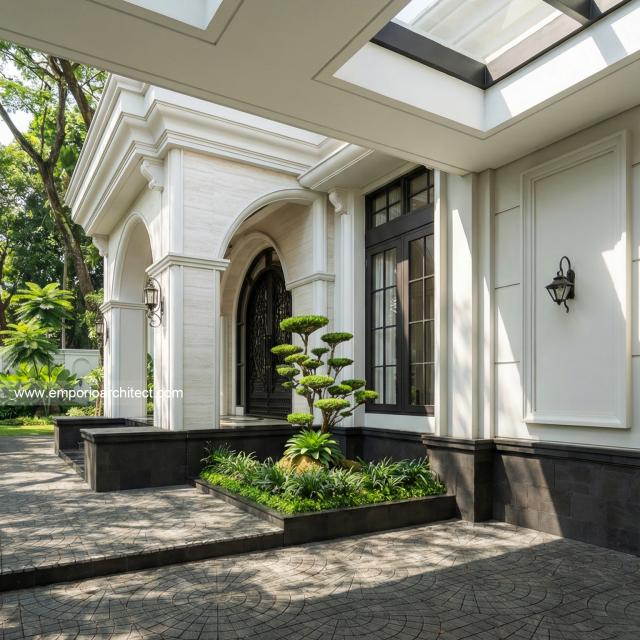 Desain Tampak Detail Depan 2 Rumah Klasik 1 Lantai Bapak ONR di Sumedang, Jawa Barat