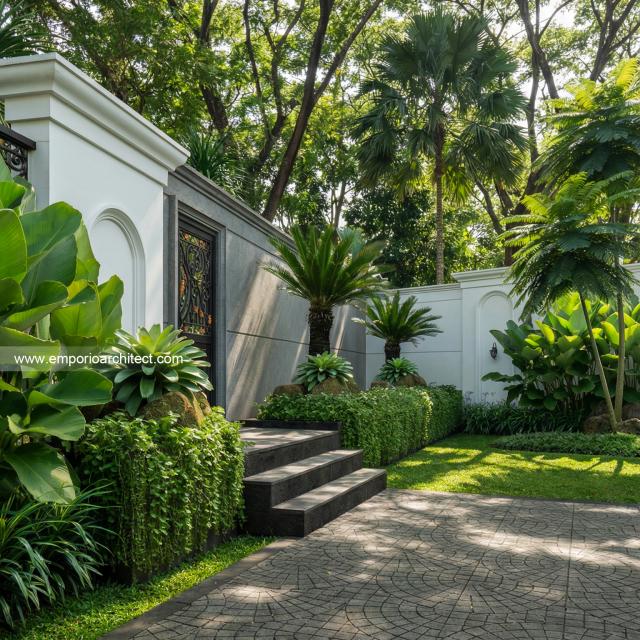 Desain Tampak Detail Depan 5 Rumah Klasik 1 Lantai Bapak ONR di Sumedang, Jawa Barat