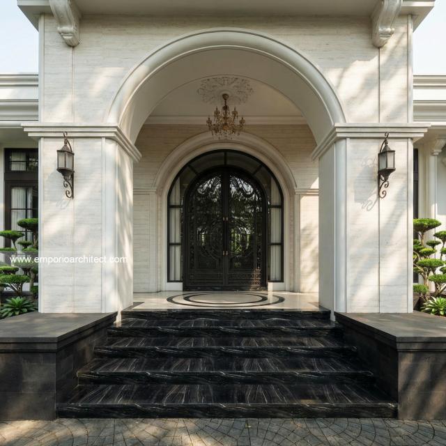 Desain Tampak Detail Depan 3 Rumah Klasik 1 Lantai Bapak ONR di Sumedang, Jawa Barat