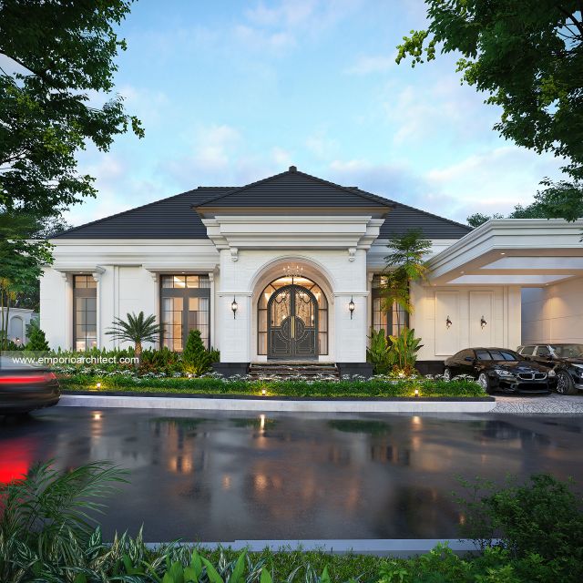 Desain Tampak Depan Rumah Klasik 1 Lantai Bapak ONR di Sumedang, Jawa Barat