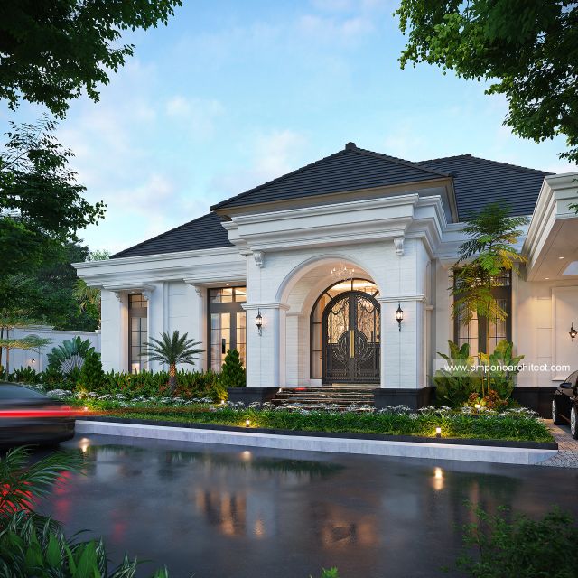 Desain Tampak Depan 2 Rumah Klasik 1 Lantai Bapak ONR di Sumedang, Jawa Barat