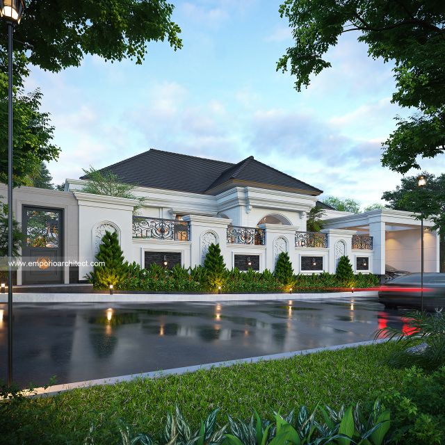 Desain Tampak Depan Dengan Pagar Rumah Klasik 1 Lantai Bapak ONR di Sumedang, Jawa Barat