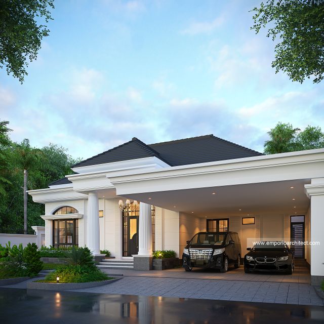 Desain Tampak Depan 2 Rumah Klasik 1 Lantai Ibu YMN di Ternate, Maluku Utara