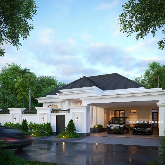 Desain Tampak Depan Dengan Pagar Rumah Klasik 1 Lantai Ibu YMN di Ternate, Maluku Utara