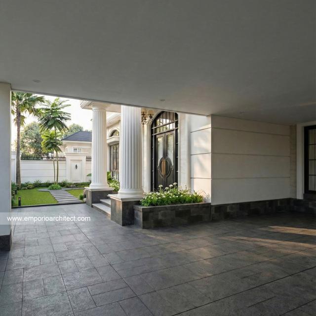 Desain Tampak Detail Carport Rumah Klasik 1 Lantai Ibu YMN di Ternate, Maluku Utara