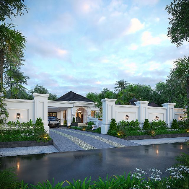 Desain Tampak Depan Dengan Pagar Rumah Klasik 1 Lantai Bapak PWJ di Lampung