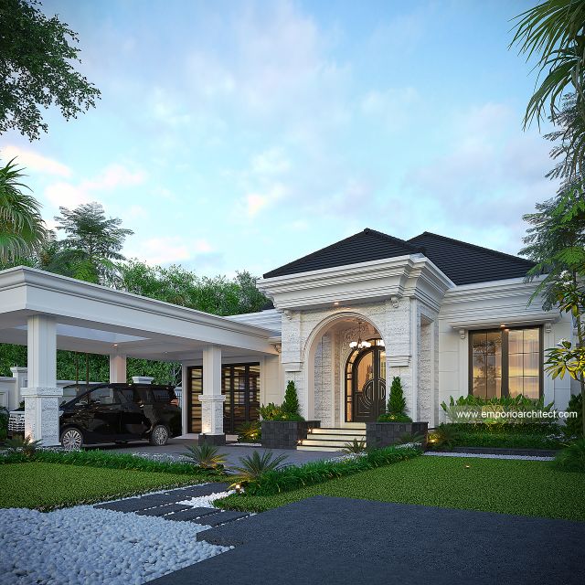 Desain Tampak Depan 2 Rumah Klasik 1 Lantai Bapak PWJ di Lampung