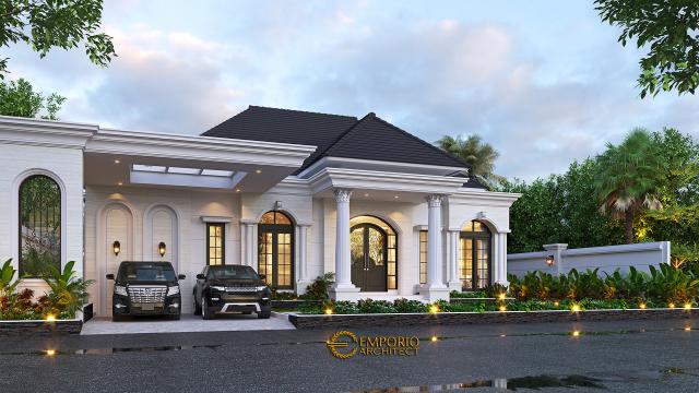 Desain Tampak Depan 2 Rumah Klasik 1 Lantai Ibu Ayu di Palangka Raya, Kalimantan Tengah