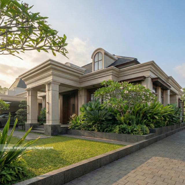 Desain Tampak Detail Depan Rumah Klasik 1 Lantai Bapak HD di Sleman