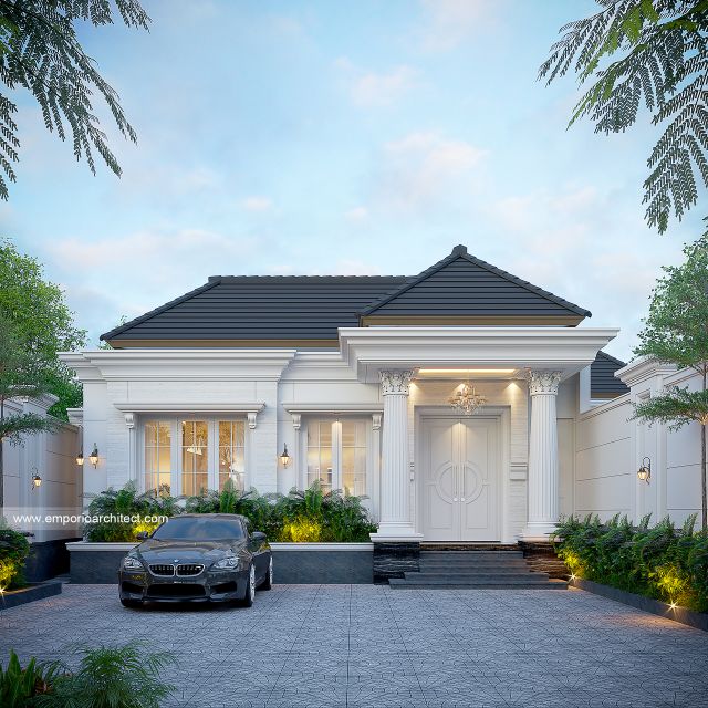 Desain Tampak Depan Rumah Klasik 1 Lantai Bapak ADT di Jambi
