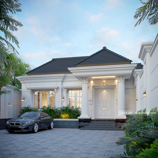 Desain Tampak Depan 2 Rumah Klasik 1 Lantai Bapak ADT di Jambi