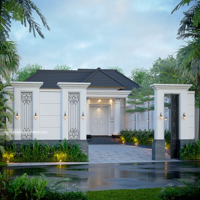 Desain Tampak Depan Dengan Pagar Rumah Klasik 1 Lantai Bapak ADT di Jambi