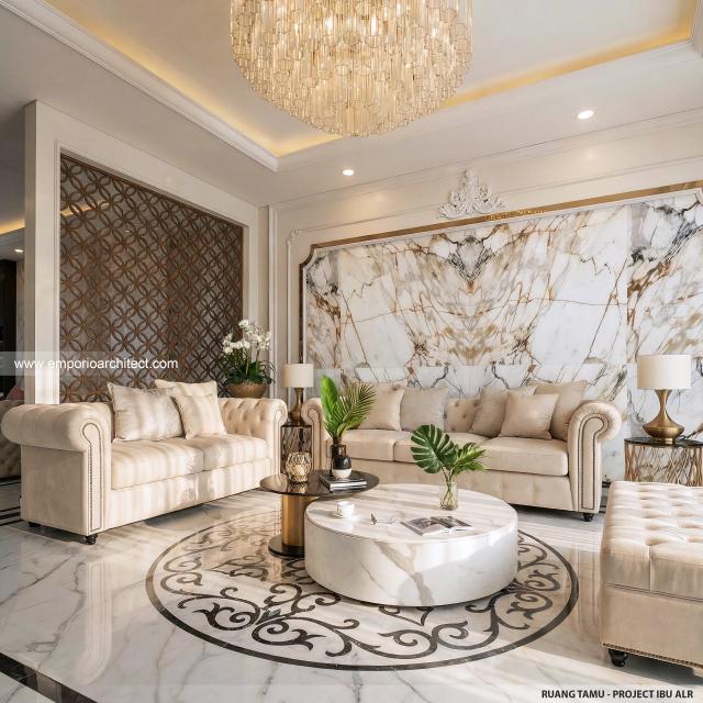 Desain Ruang Tamu Rumah Klasik 2 Lantai Ibu ALR di Denpasar, Bali