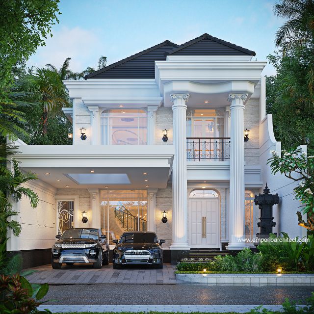 Desain Tampak Depan Rumah Klasik 2 Lantai Ibu ALR di Denpasar, Bali