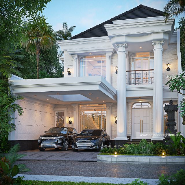 Desain Tampak Depan 2 Rumah Klasik 2 Lantai Ibu ALR di Denpasar, Bali