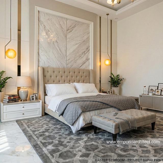 Desain Kamar Tidur Utama Rumah Klasik 2 Lantai Bapak EWN II di Banten