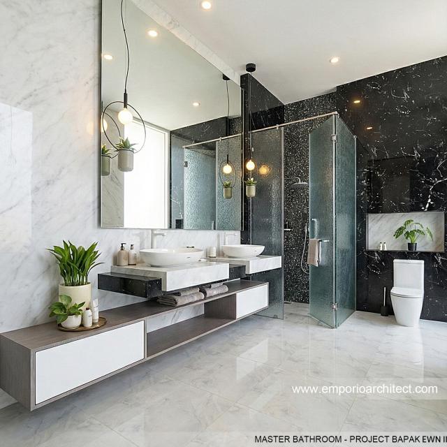 Desain Kamar Mandi Utama Rumah Klasik 2 Lantai Bapak EWN II di Banten